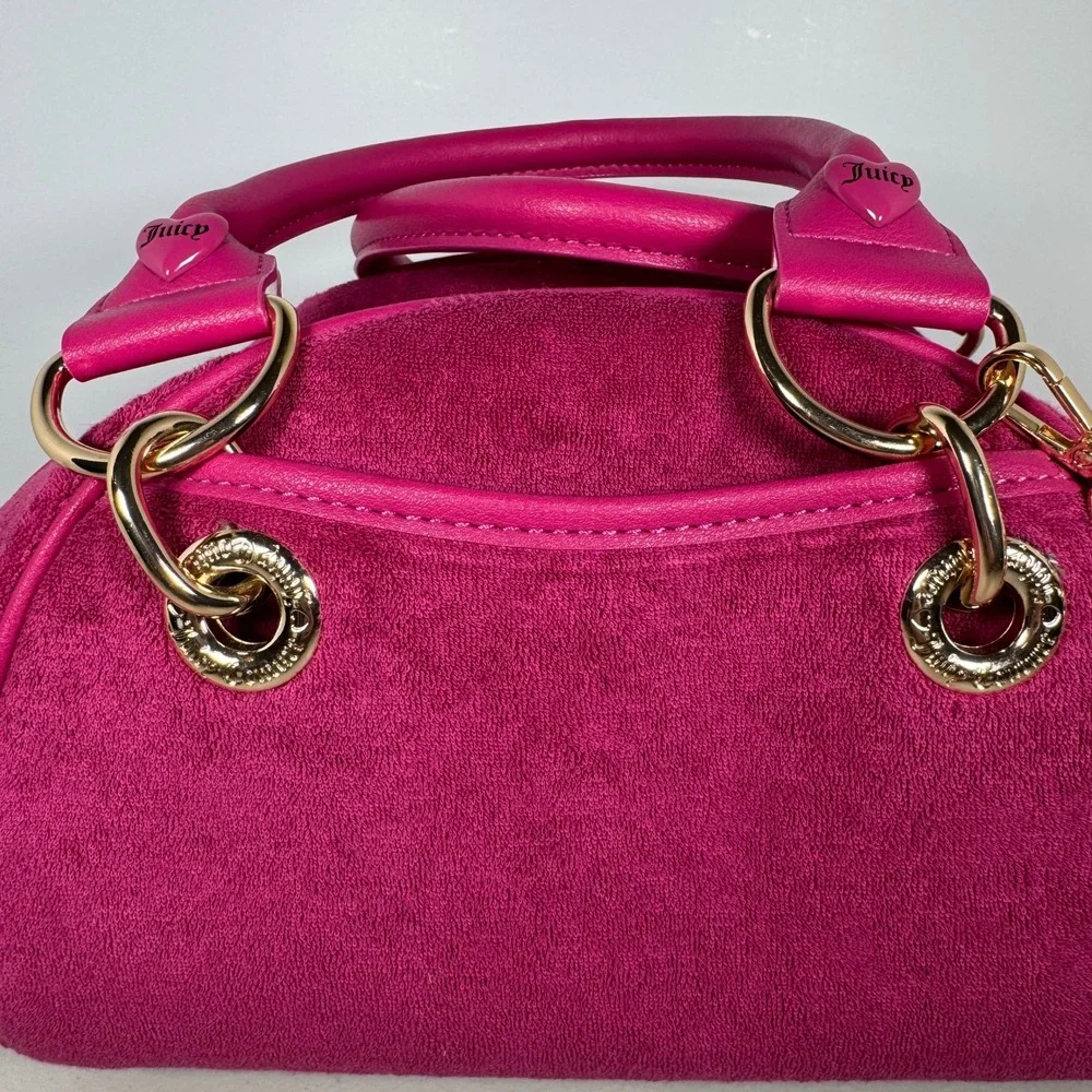 Juicy Couture Angel Velour Bowler Bag Pink Heart Charm Crossbody Tart Satchel